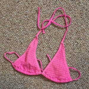 Neon Pink Smocked Triangle Bikini Top